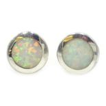 Pair of silver opal stud ear-rings,