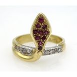 9ct gold ruby and cubic zirconia snake ring,