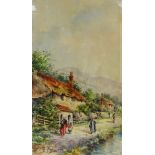 Henry Charles Fox (British 1855-1929): Figures Walking Down a Village Path,