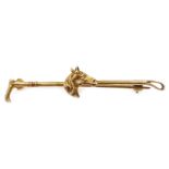 Gold horse's head bar brooch, hallmarked 9ct,