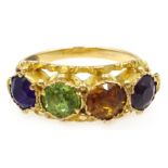 14ct gold (tested) four stone amethyst, peridot,