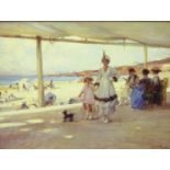 After Paul Michael Dupuy (French 1869-1949): Figures on a Promenade by the Beach, colour print,