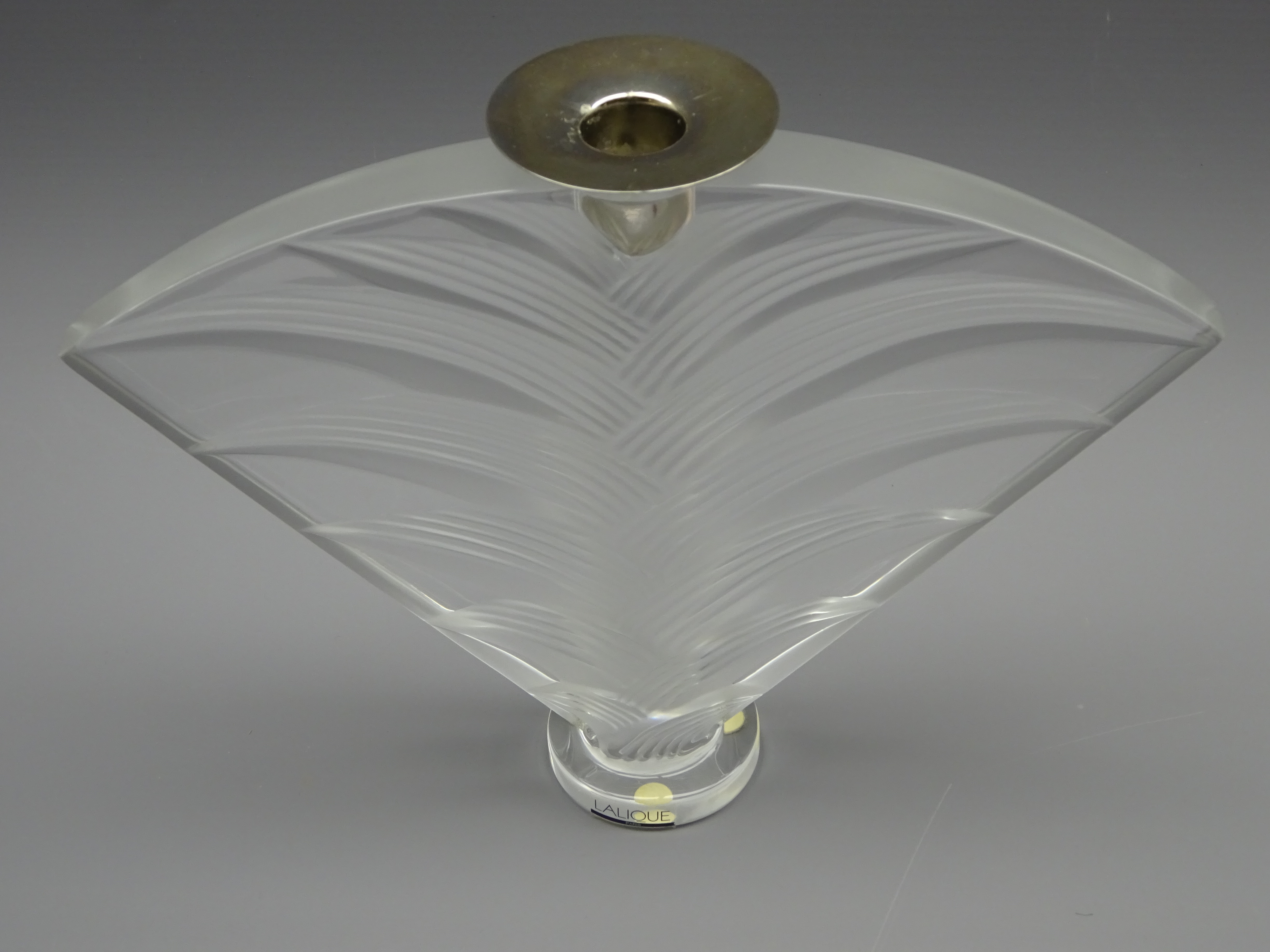 Lalique frosted glass candlestick in the 'Ravelana' design, signed and complete with label, - Image 2 of 2