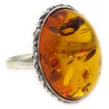Silver single stone Baltic amber ring,