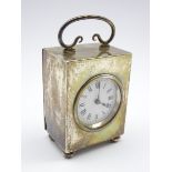Edwardian silver cased bedside clock with loop handle and ball feet London1906 Maker: W & G Neal H