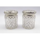 Pair of Victorian hobnail cut dressing table jars with embossed silver covers Birmingham 1889 H