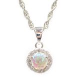 Silver opal and cubic zirconia pendant necklace,