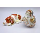 Two Royal Crown Derby paperweights 'Puppy' and 'Teal Duckling',