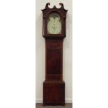 Early 19th century mahogany longcase clock, swan neck pediment,