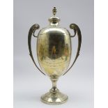 'Bacon Pig Show' - A 2 handled silver vase shape trophy and cover with engraved prize winners