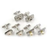 Two pairs of pearl set cufflinks and one other,