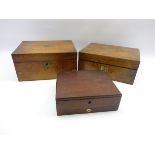 Two Victorian walnut and brass bound writing boxes,