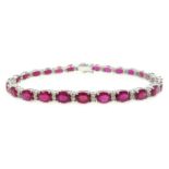 Ruby and diamond 18ct white gold line bracelet, stamped 750, rubies approx 13.