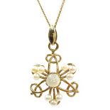 9ct gold opal and seed pearl flower pendant necklace,