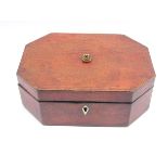 Regency Moroccan leather sewing box of octagonal form with ivory escutcheon,
