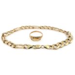9ct gold curb link bracelet and ring, hallmarked,