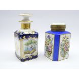 Sevres style hand painted tea canister with brass relief mounts,