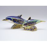 Two Royal Crown Derby paperweights 'Bottle Nose Dolphin' & 'Baby Bottle Nose Dolphin',