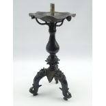 Late Ming Dynasty Chinese bronze altar candlestick the drip pan supported on a baluster stem above