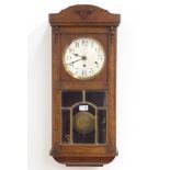 Early 20th century oak cased wall clock, triple train driven Westminster chiming movement,