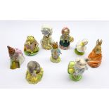 Nine Beswick Beatrix Potter figures; Mr Jeremy Fisher, Rebecca Puddle-Duck, Lady Mouse,