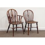 19th century Thames Valley yew and elm low back Windsor armchair,