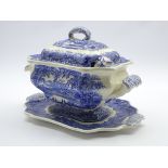 Mason's Vista pattern blue and white soup tureen with stand and ladle,