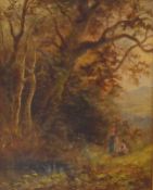 Samuel Calvert figures in a woodland landscape, oil on canvas, signed Sam Calvert in gilt frame,