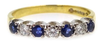 Gold seven stone diamond and sapphire ring,