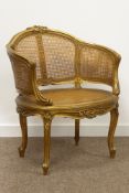 20th century Louis XVI style bergere chair, giltwood frame,