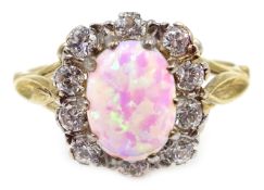 Gold opal and cubic zirconia cluster ring,