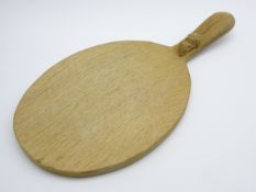 Thompson of Kilburn Mouseman oak oval cheese board with carved mouse signature,