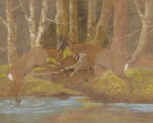 Ralston Gudgeon (British 1910-1984) pastel drawing of rutting stags,