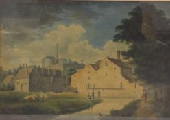 John Browne (1792-1877) "The Castle Mills" watercolour with a 1905 label verso "Exhibition of Old