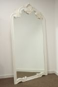 Louis XV style white finish framed bevelled mirror, hand carved with shell and scrolled pediment,