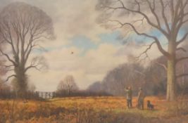 Artist signed coloured print of a pheasant shooting scene,