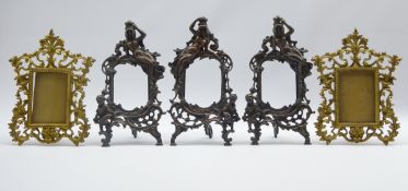 Three Art Nouveau Design bronzed iron figural easel frames,