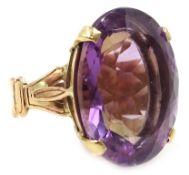 Edwardian 9ct rose gold oval amethyst ring by Kinsey Bros & Patrick,