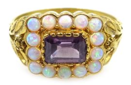 Silver-gilt amethyst and opal ring,