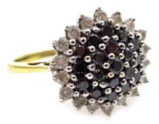 Black and white diamond gold cluster ring,