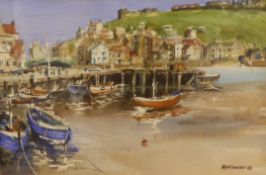 R H Davies watercolour of Whitby harbour,