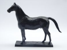 Patinated bronze model of a Horse on rectangular plinth, indistinctly signed,
