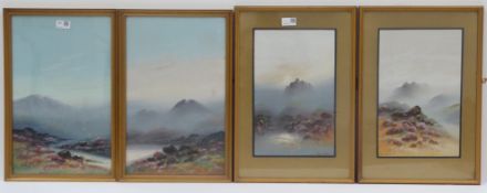 Frank Holmes pair of moorland landscapes, gouache, signed 34cm x 22cm,