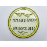 Early 19th century Sunderland lustre wall plaque 'Thou God Seest Me' decorated in relief with three