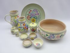 Group of Poole pottery including a fruit bowl, vase, jug,