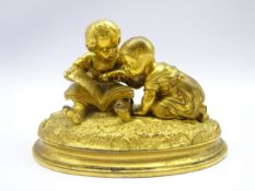 19th century French gilt bronze study of two children reading after Alphonse Giroux,
