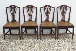 Set four Georgian country elm dining chairs, pierced splats,