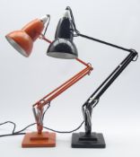 Two 1960s 'Herbert Terry & Sons' angle-poise desk lamps, stepped square bases,