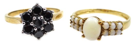 Gold hematite cluster ring and opal ring,