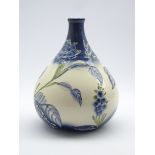 Florian Ware style vase, bulbous form with painted poppies on a graduated blue and plain ground,